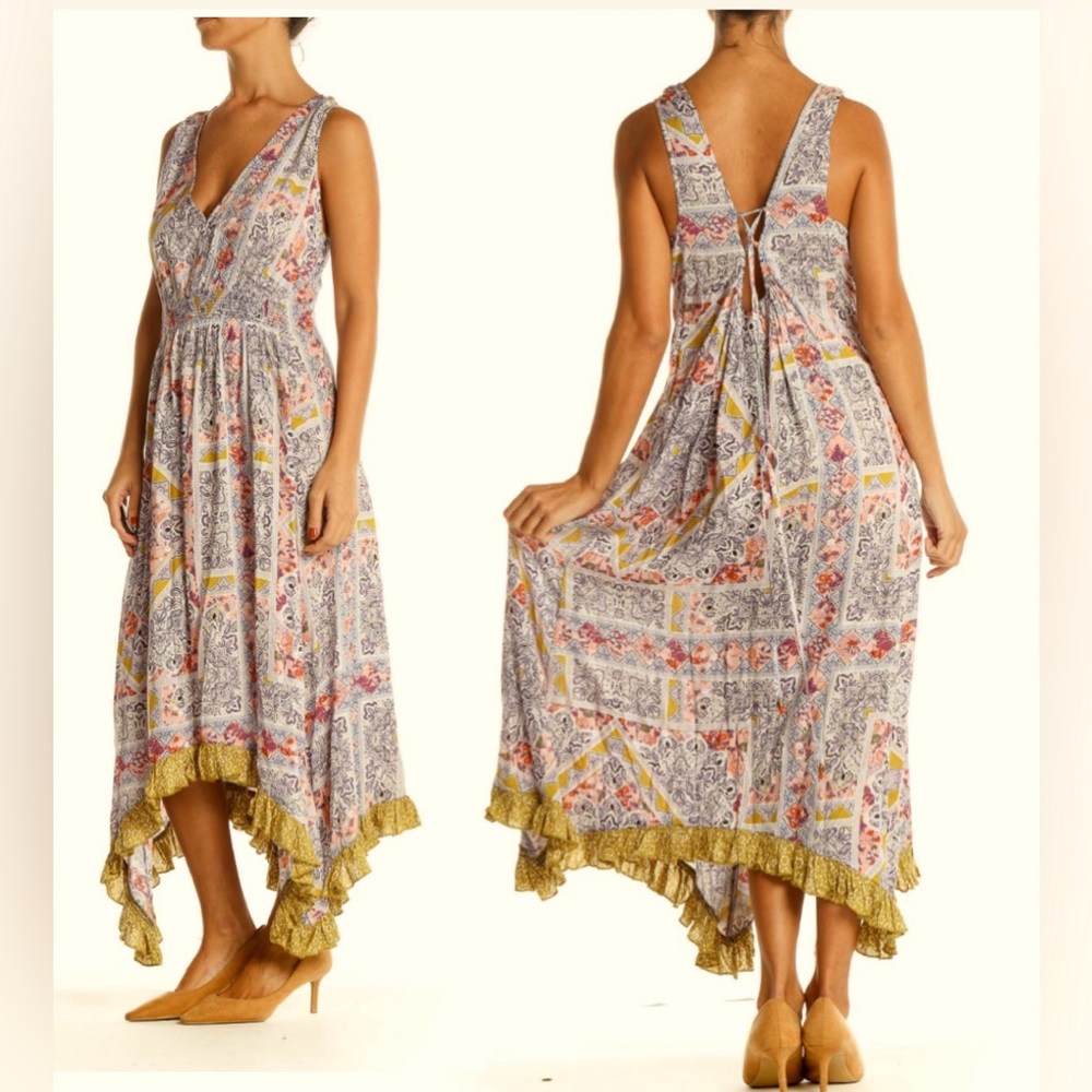 Anthropologie
White Geometric Print Bohemian Fit & Flare Dress